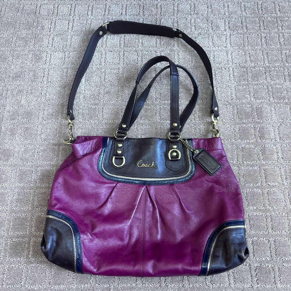 Vintage Y2K Coach Purse Tote Magenta Red Choco Brown Gold Leather Ashley Satchel